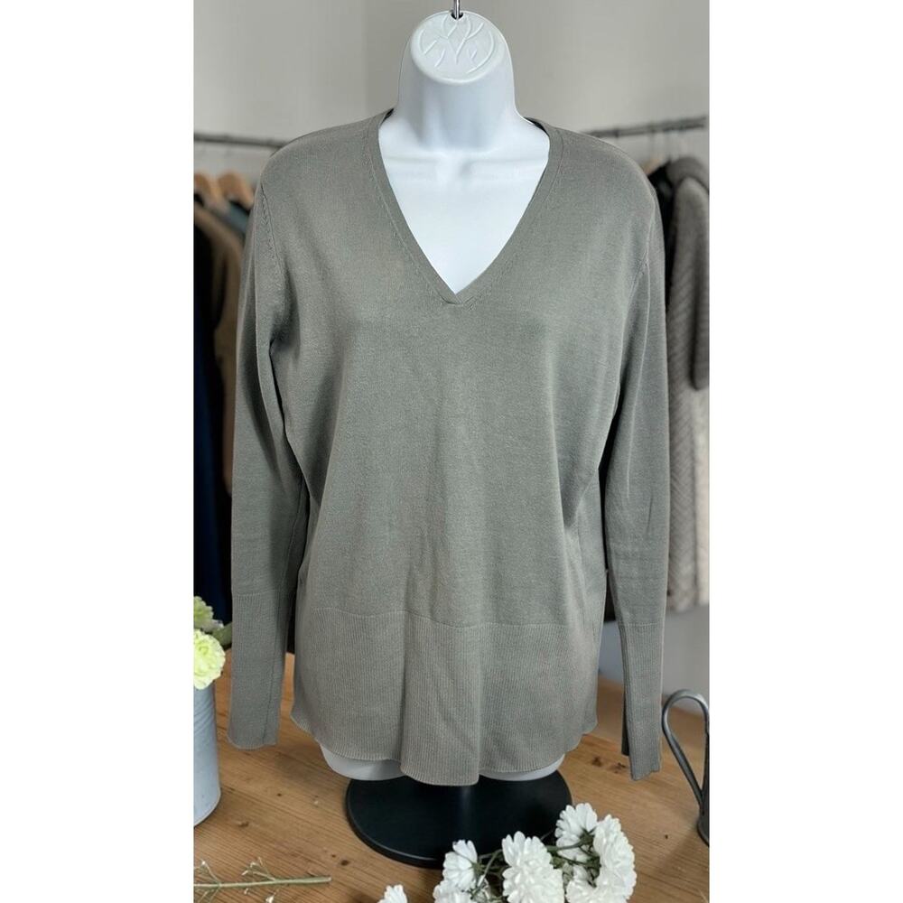 aluir Golf Gray V-Neck Sweater Sz Large Cotton Pullover Soft Stretch Top